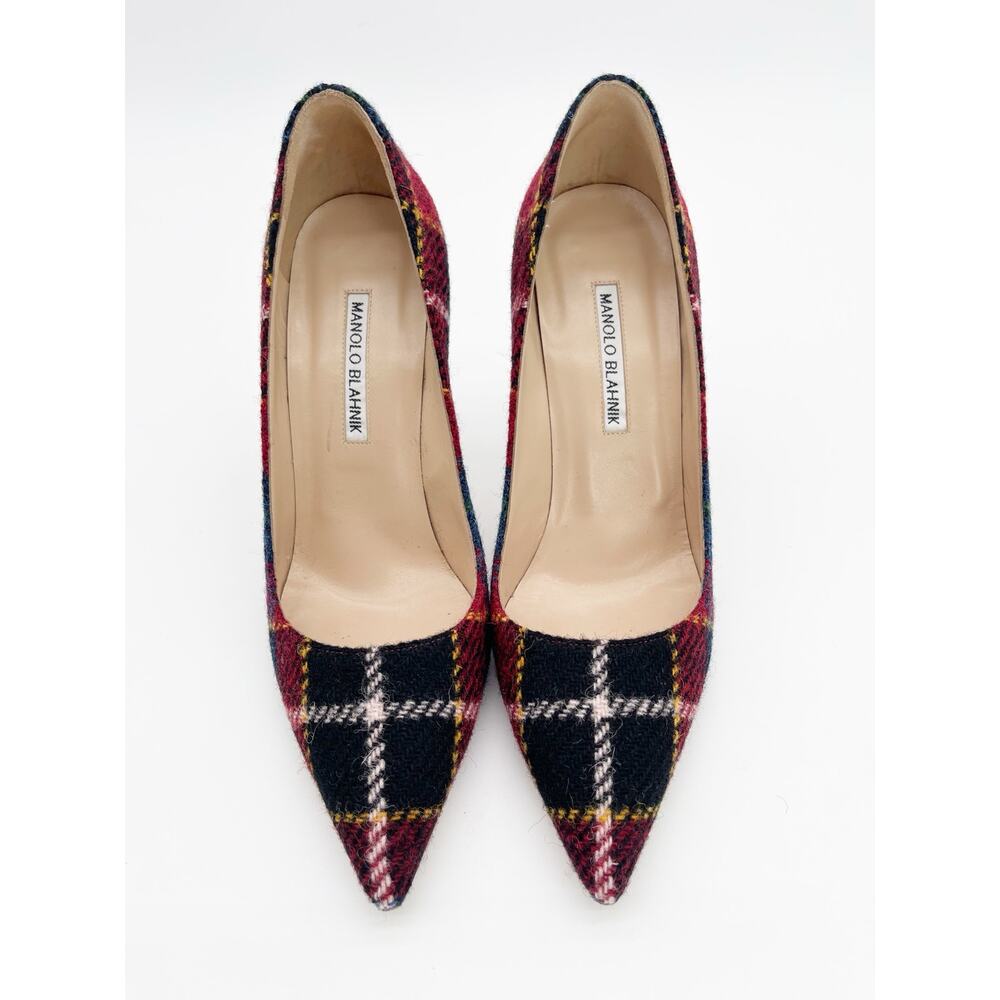 Manolo Blahnik BB Check Plaid Tartan Wool Pointed Toe Stiletto Heels IT 38.5 - Picture 6 of 12